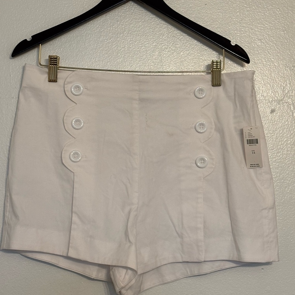Maeve White High Waist Button Shorts
